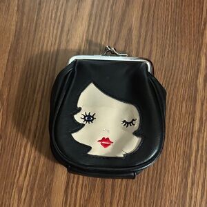 Black Leather Women's coin purse with Face Design